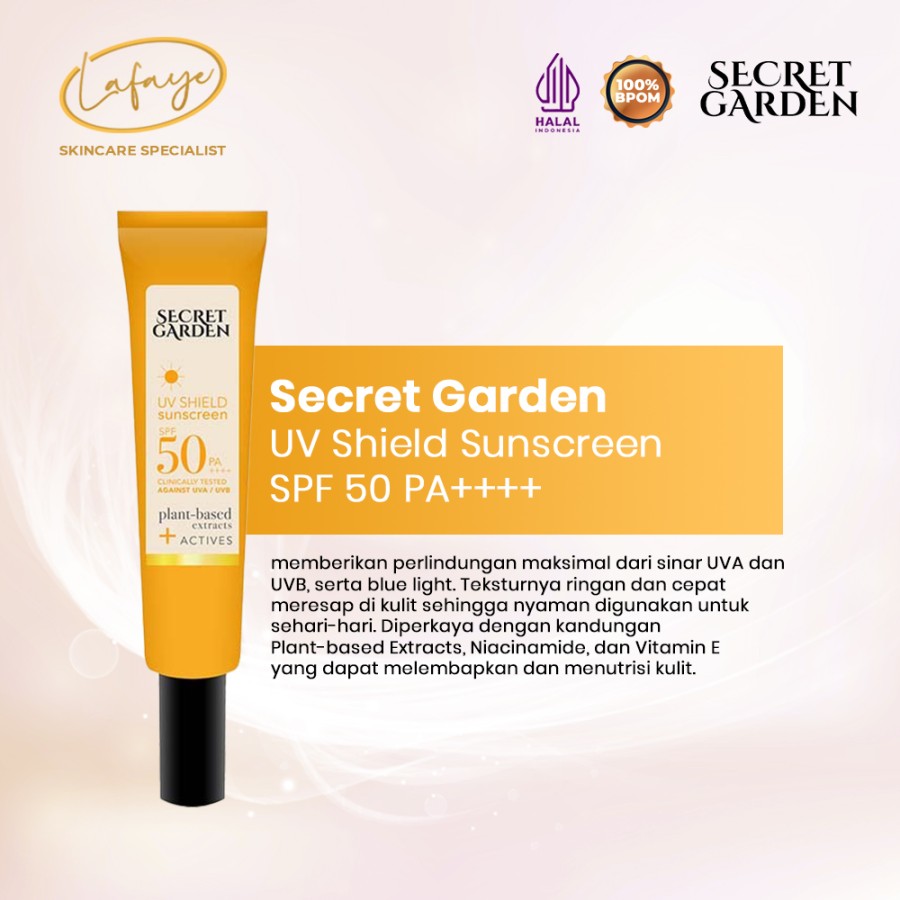 Secret Garden UV Shield Sunscreen SPF50 PA++++ 35ml – Tabir Surya Natural Extract Vit E Niacinamide